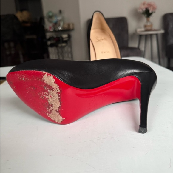 Christian Louboutin Open Clic Black Leather Peep Heels 120 - Picture 7 of 8
